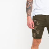 Khaki Ripped Skinny Stretch Denim Shorts