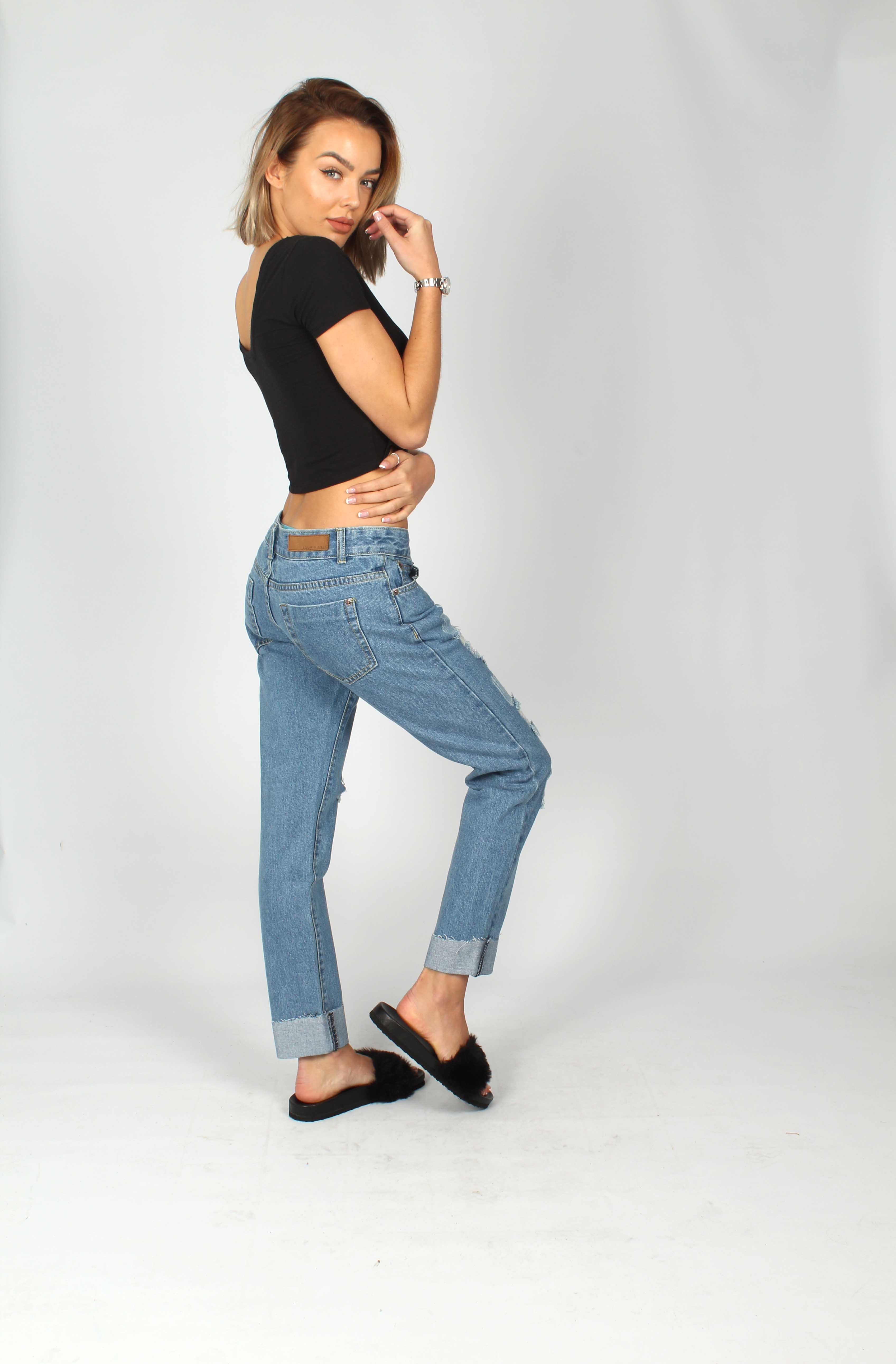 New Chaska Indigo Ripped Boyfriend Jeans