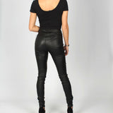 Detroit High-Waisted PU Coated Jeans with Zip Front Pocket