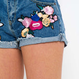 Topeka Blue Denim Shorts With Floral Patch