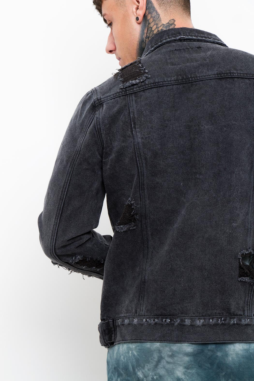 Black denim jacket with fleece best sale