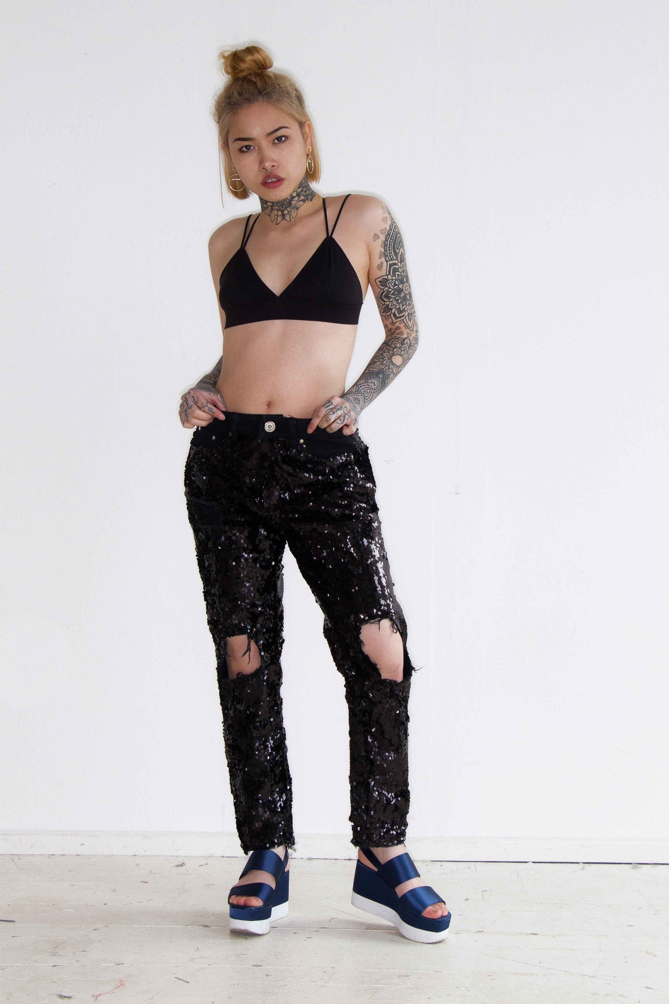 Bitchin Boyfriend Jeans With All Over Embellished Black Sequin