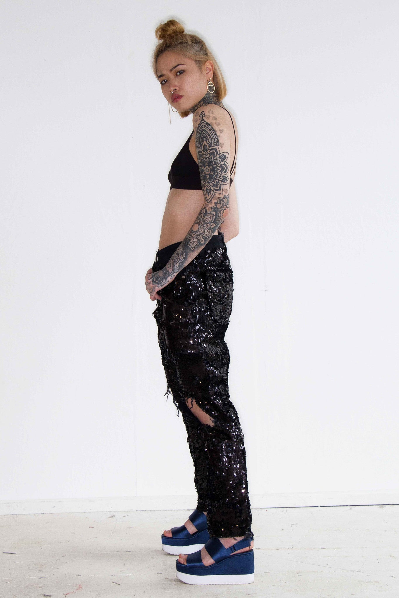 Bitchin Boyfriend Jeans With All Over Embellished Black Sequin